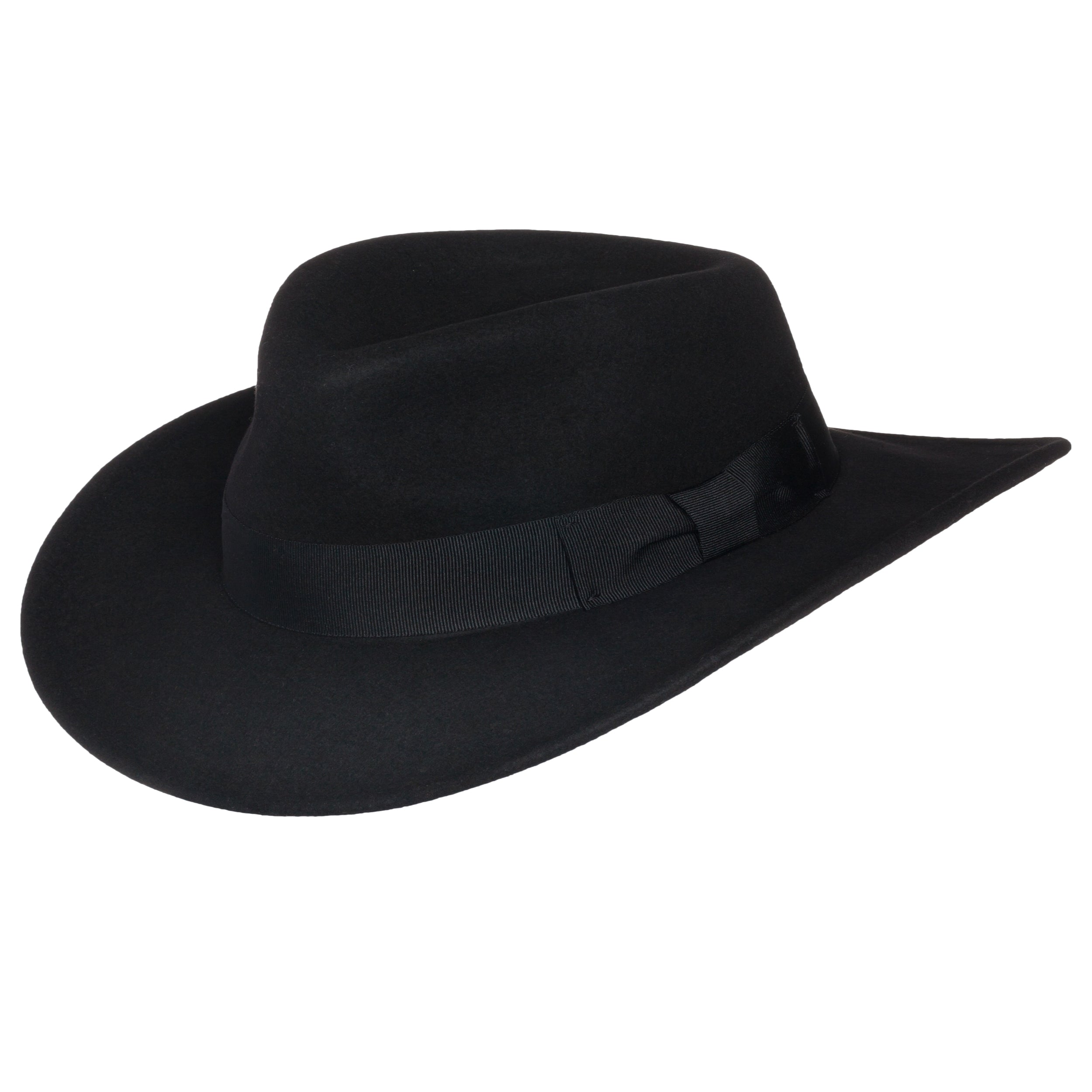 Men's Indiana Outback Fedora Hat |Black Crushable Wool Felt by