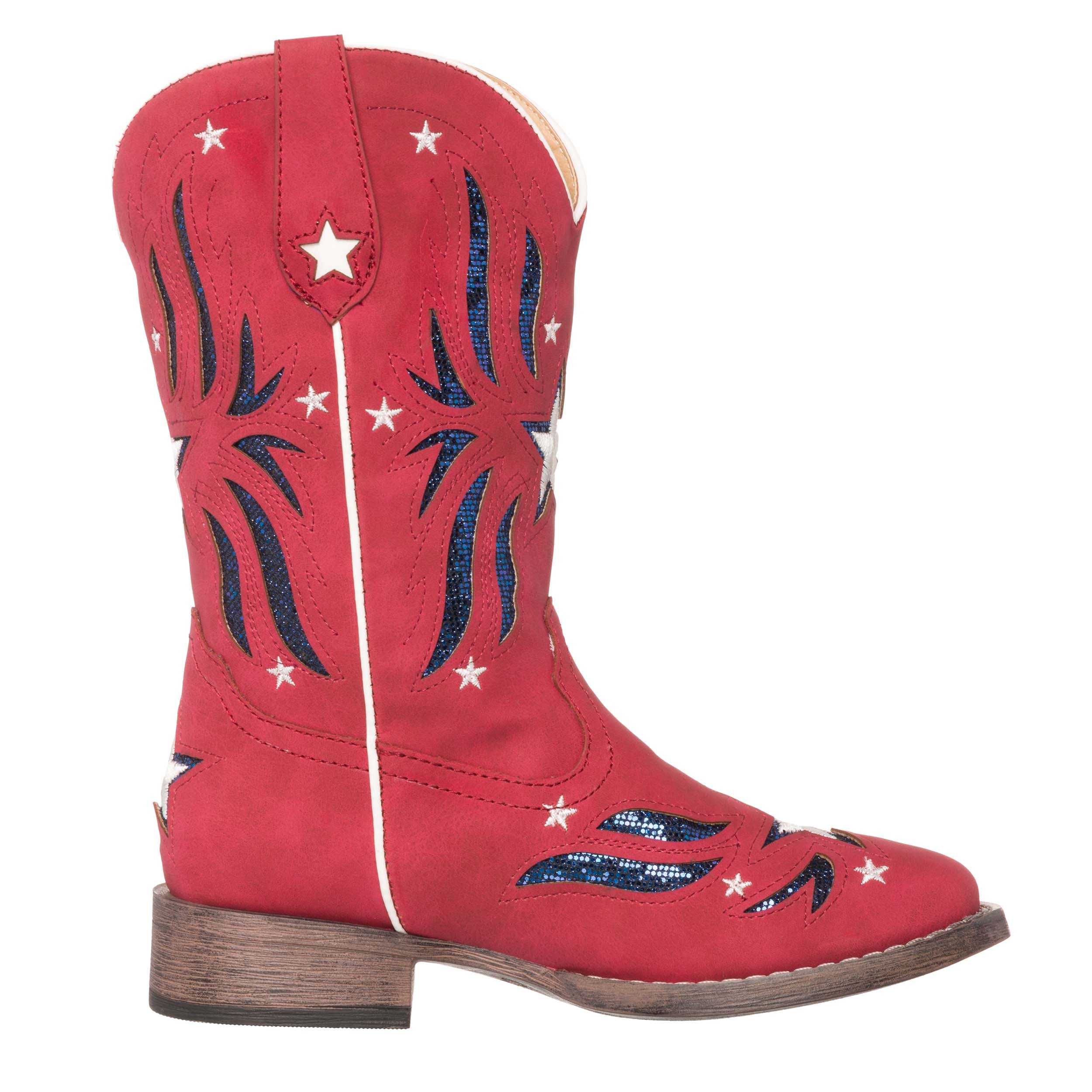 Children Western Kids Cowboy Boot Star Glitter Red Americana